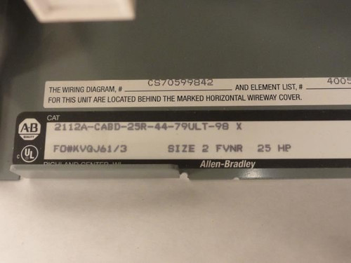 Allen-Bradley 2112A-CABD-25R-44-79ULT-98; Starter 45A 3P 600V