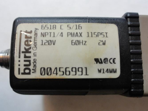 Burkert 456991; Solenoid Valve; 120V; 2W; 115PSI