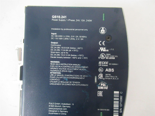 PULS QS10.241; Power Supply AC/DC Din Rail 24V 240W