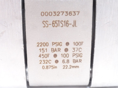 Swagelok SS-65TS16-JL; Ball Valve; SS-316; 1" Tube; 2200PSIG