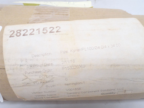 Mettler-Toledo 28221522; Kynar Pipe PL100; 34" Long; 4" Clamp