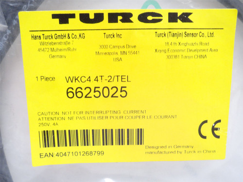 Turck WKC4.4T-2/TEL; Cordset 6625025; M12 Female; 2m Long