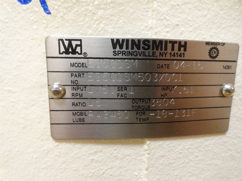 Winsmith E35CDSM; Gear Speed Reducer; 15:1 Ratio; RA; 7.5HP