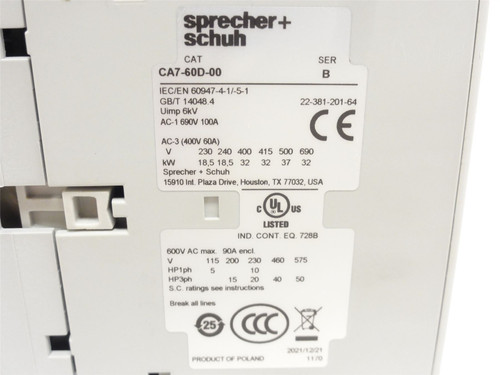 sprecher+schuh CA7-60D-00-24DD; Contactor 60A 690V; Coil 24VDC