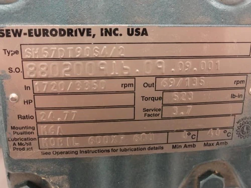 SEW SH57DT90S4/2; Gearmotor; 24.77 Ratio; 460V; 1720/3350Rpm