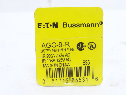 Bussmann AGC-9-R; Box-5; Fast Acting Glass Fuses; 9A; 250VAC