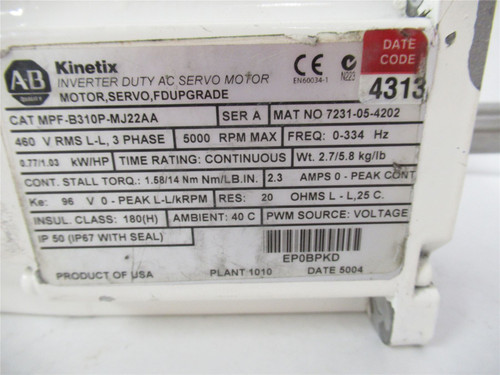 Allen-Bradley MPF-B310P-MJ22AA; Servo Motor FoodGrade 2.94NM