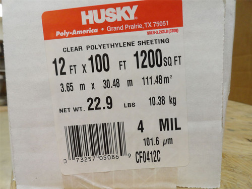 Husky CF0412C; Clear Polyethelene Sheeting; 12' x 100' 4mil