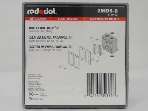Red Dot 2IHD5-2; Device Outlet Box; 2 Gang; 5 Hub