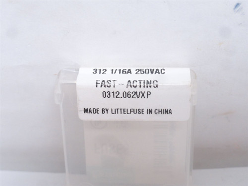Littlefuse 0312.062VXP; Lot-3; Fast Acting Fuse 1/16A; 250VAC
