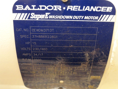 Baldor CEWDM3713T; AC Motor; 15HP; 230/460V; 3500RPM; 3PH