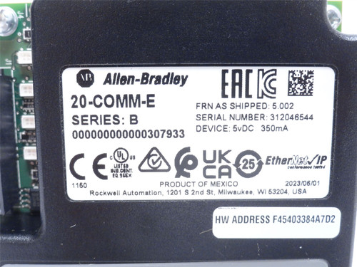 Allen-Bradley 20-COMM-E; EtherNet/IP to DPI Adapter; 5VDC