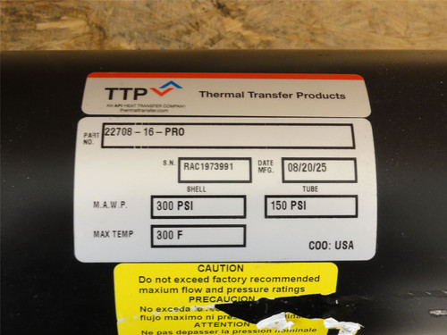 TTP 22708-16-PR0; Oil Cooler 300PSI Shell 150PSI Tube; 300Deg