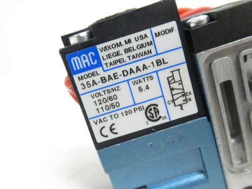 MAC 35A-BAE-DAAA-1BL; Solenoid Valve 120PSI; 120VAC; 5.4 Watt