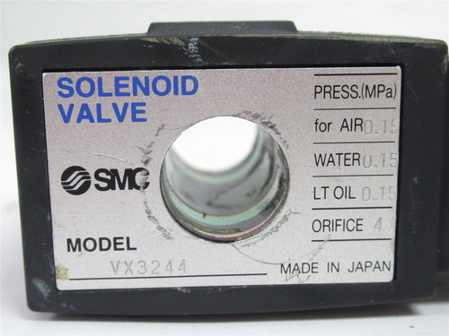 SMC VX3244; Solenoid Coil; 0.15MPa (Air; Water & Oil) 4-Pin