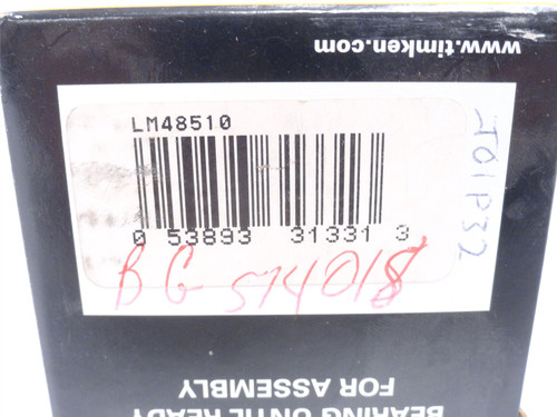 Timken LM48510; Tapered Roller Bearing Cup; 2-9/16"OD