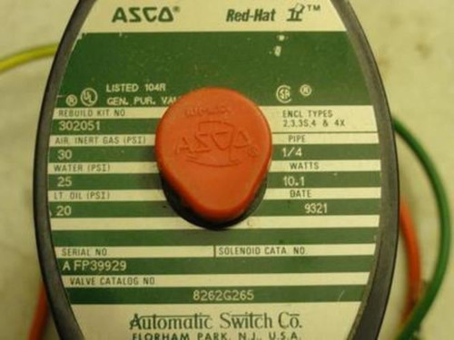 Asco 8262G265; Solenoid Valve; 2-Way; 1/4" NPT