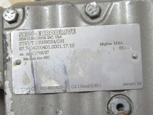 SEW ST67/T DRN90S4/DH; Gear Motor; 1.5HP; 65:1 Ratio; 1.375"ID