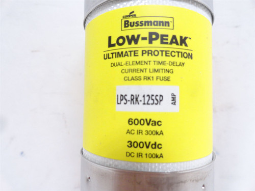 Bussmann LPS-RK-125SP; Time Delay Fuse; 125A; 600VAC/300VDC