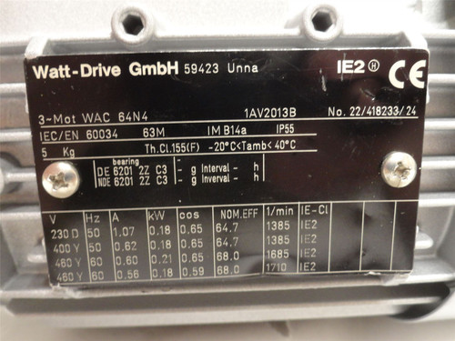 Watt-Drive WAC64N4; AC Motor 0.18kW; 230-460V; 1710RPM; 3PH