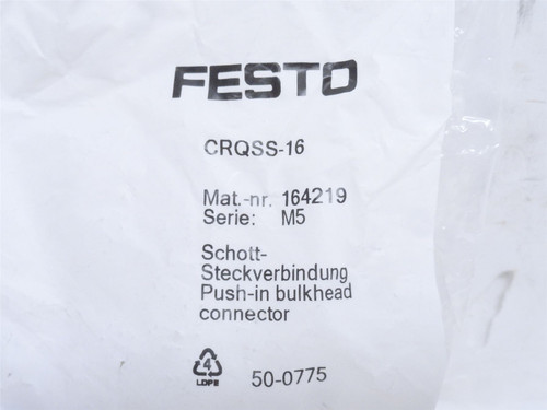 Festo CRQSS-16; Bulkhead Connector 164219; Size: 16mm PTC
