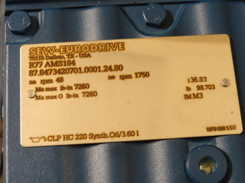 SEW R77AMS184; Inline Gearbox; 36.83:1 Ratio