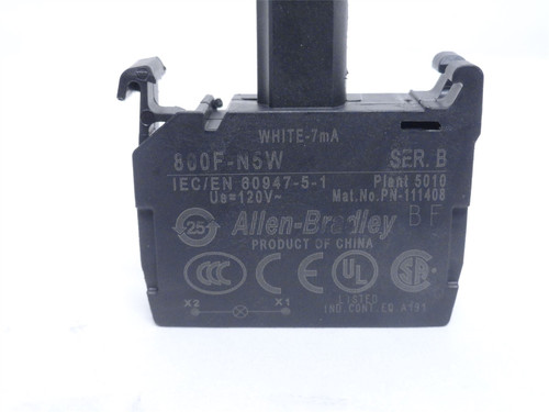 Allen-Bradley 800F-N5W; Integrated LED Module; 22mm; 120VAC