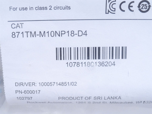 Allen-Bradley 871TM-M10NP18-D4; Proximity Sensor; 10-30VDC