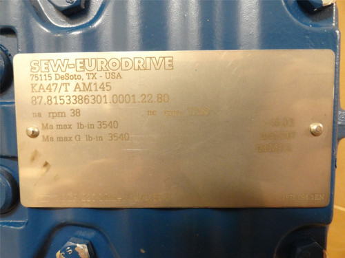 SEW KA47/TAM145; Gearbox; 46:1 Ratio