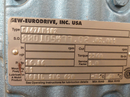 SEW KA47AM182; Inline Gearbox; 16.86:1 Ratio