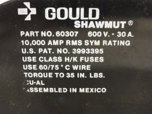 GOULD 60307; Fuse Block; 10;000Amp RMS; 30A; 600V