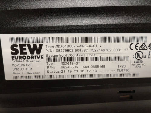 SEW MDX61B0075-5A3-4-OT; AC Drive; 10HP 380-500VAC