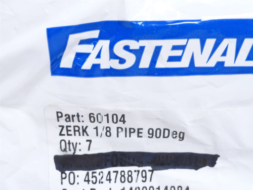 Fastenal 60104; Bag-7; Steel Zinc Grease Fitting W/Ball Check