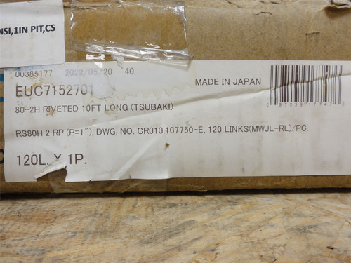 Tsubaki 80-2HRIV; Roller Chain #80; 2-Strand; 10' Long