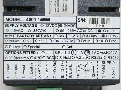 Calog DPM4001; LED Universal Process Indicator; 24VDC; 4-20mA
