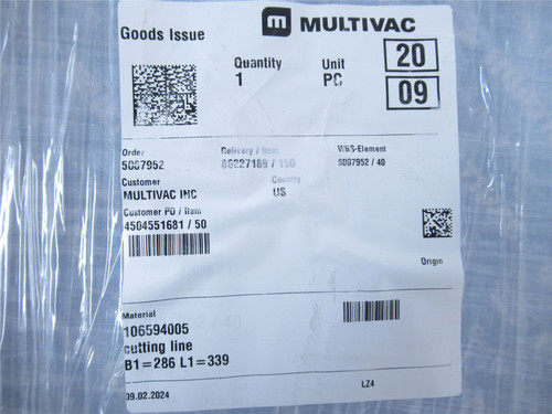Multivac 106594005; Cutter Type 4B1 339x10