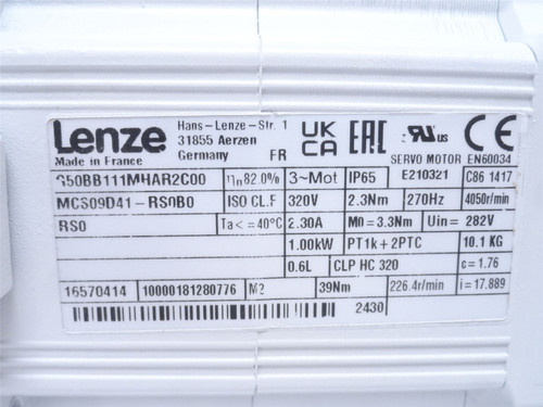 Lemze G50BB111MHAR2C00; Servo-Gear Motor; 1Kw; 17.88:1 Ratio