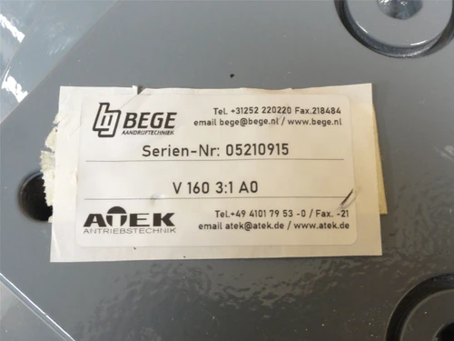 Bege V 160 3:1 AO; Spiral Bevel Gearbox; RA; 3:1 Ratio