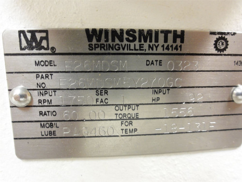 Winsmith E26MDSM5Y270GC; Gear Speed Reducer; RA; 60:1 Ratio