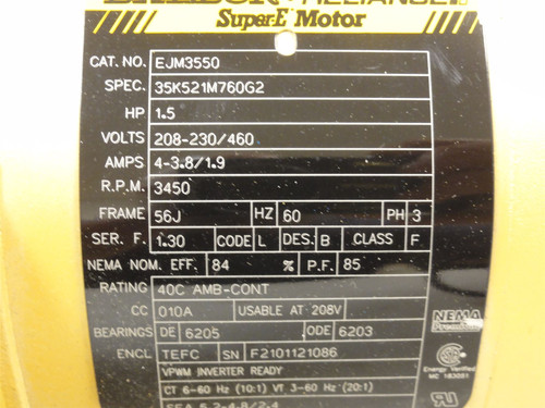 Baldor EJM3550; Jet Pump Motor 1-1/2HP 208-230/460VAC; 3600RPM