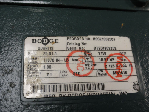 Dodge H8C21S02501; Inline Speed Reducer 25.01:1 Ratio