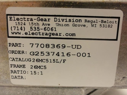 Electra G2537416-001; Gearbox; RA; Ratio: 15:1; W/Coupler Assy