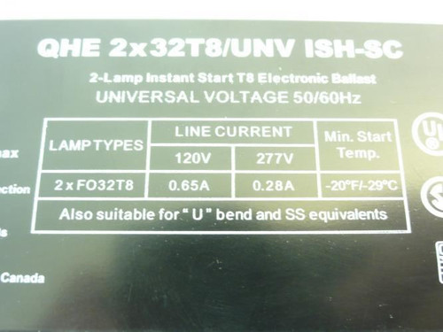 Sylvania QHE2X32T8/UNI-ISH-SC; Ballast; 2 Lamp; 120-277V