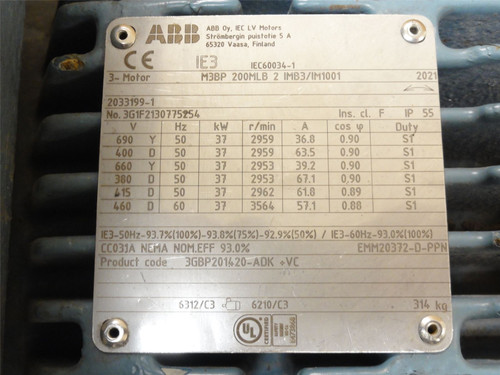 ABB 3GBP201420-ADK; Motor; 50HP; 460VAC; 3564RPM
