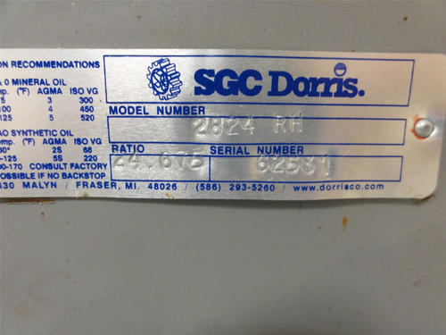 Dorris 2824RH; Double Reduction Base Gear Drive 24.67:1 Ratio