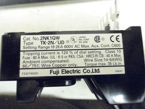 Fuji 2NK1QW; Overload Relay; TK-2N/UD; 18-26A; 600VAC Max