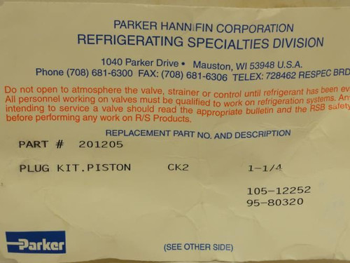 Parker 201205; Piston Plug Kit CK2 1-1/4"
