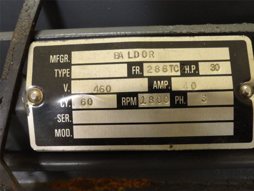 Baldor JMM4106T; AC Motor; 30HP; 460V; 1800RPM; 3PH ; 60HZ; 40A