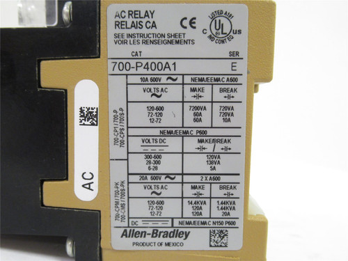 Allen-Bradley 700-P400A1; Industrial Relay; 115/120VAC; 10A
