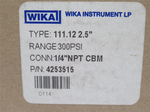 Wika 4253515; Pressure Gauge; 0-300PSI; 1/4NPT Back Mount